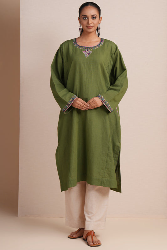 Linen Calla Green Pheran Set