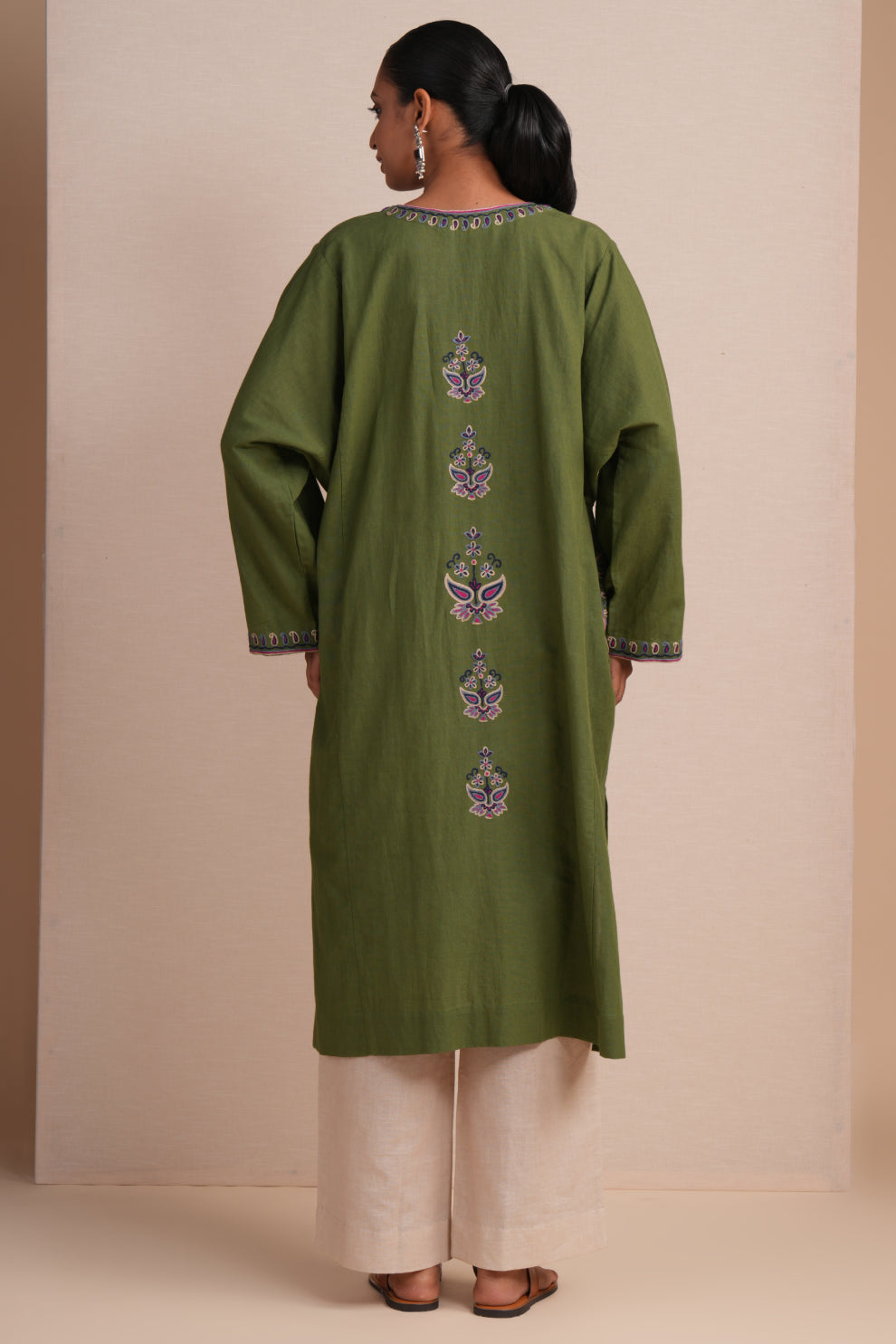 Linen Calla Green Pheran Set