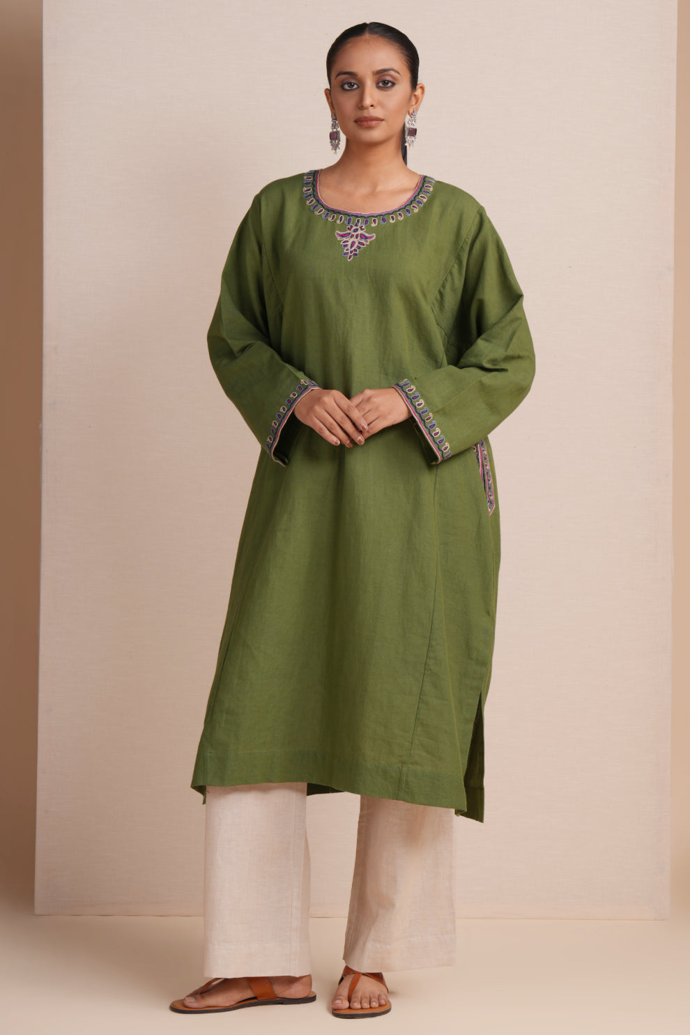 Linen Calla Green Pheran Set