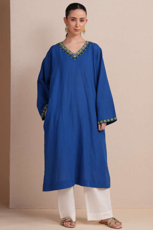 Linen Classic Blue Pheran Set