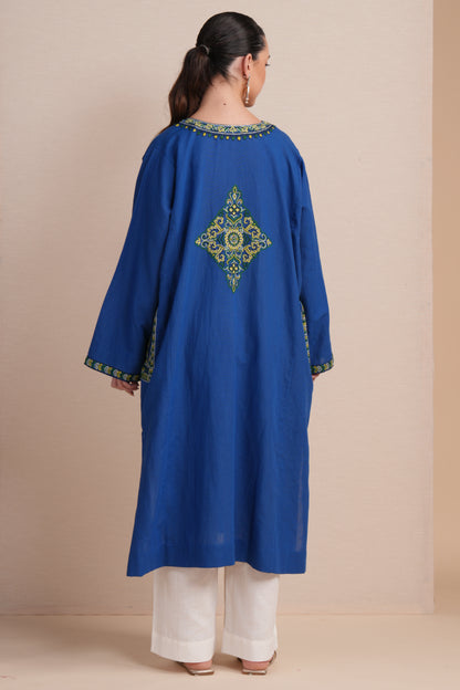 Linen Classic Blue Pheran Set