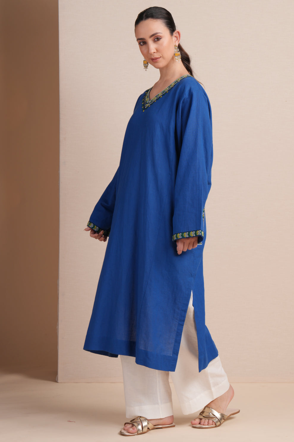 Linen Classic Blue Pheran Set