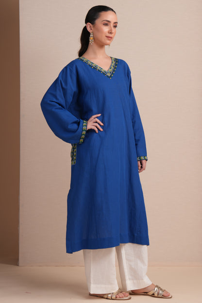 Linen Classic Blue Pheran Set