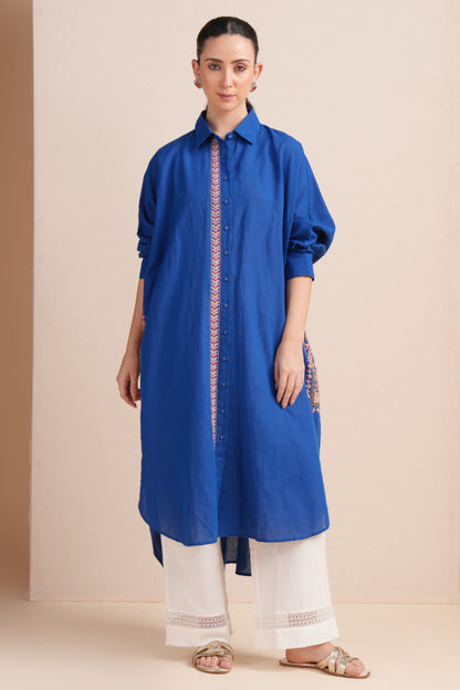 Linen Cobalt Blue Kaftan Set