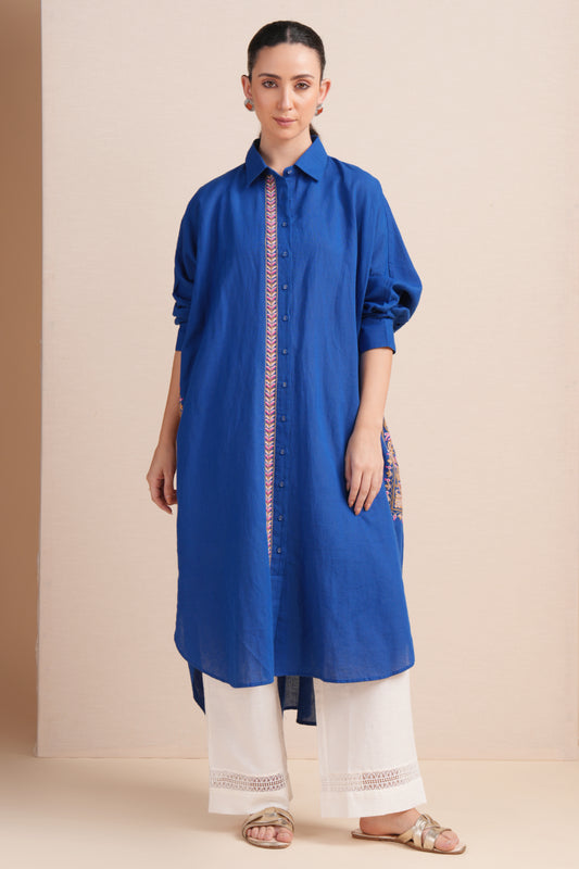 Linen Cobalt Blue Kaftan Set
