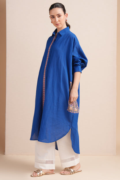 Linen Cobalt Blue Kaftan Set