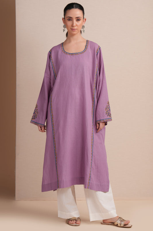 Linen Diffused Orchid Pheran Set