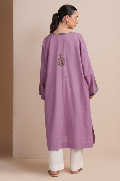 Linen Diffused Orchid Pheran Set