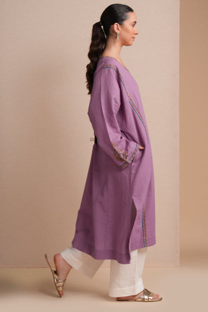 Linen Diffused Orchid Pheran Set