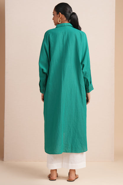 Linen Emerald Green Kaftan Set