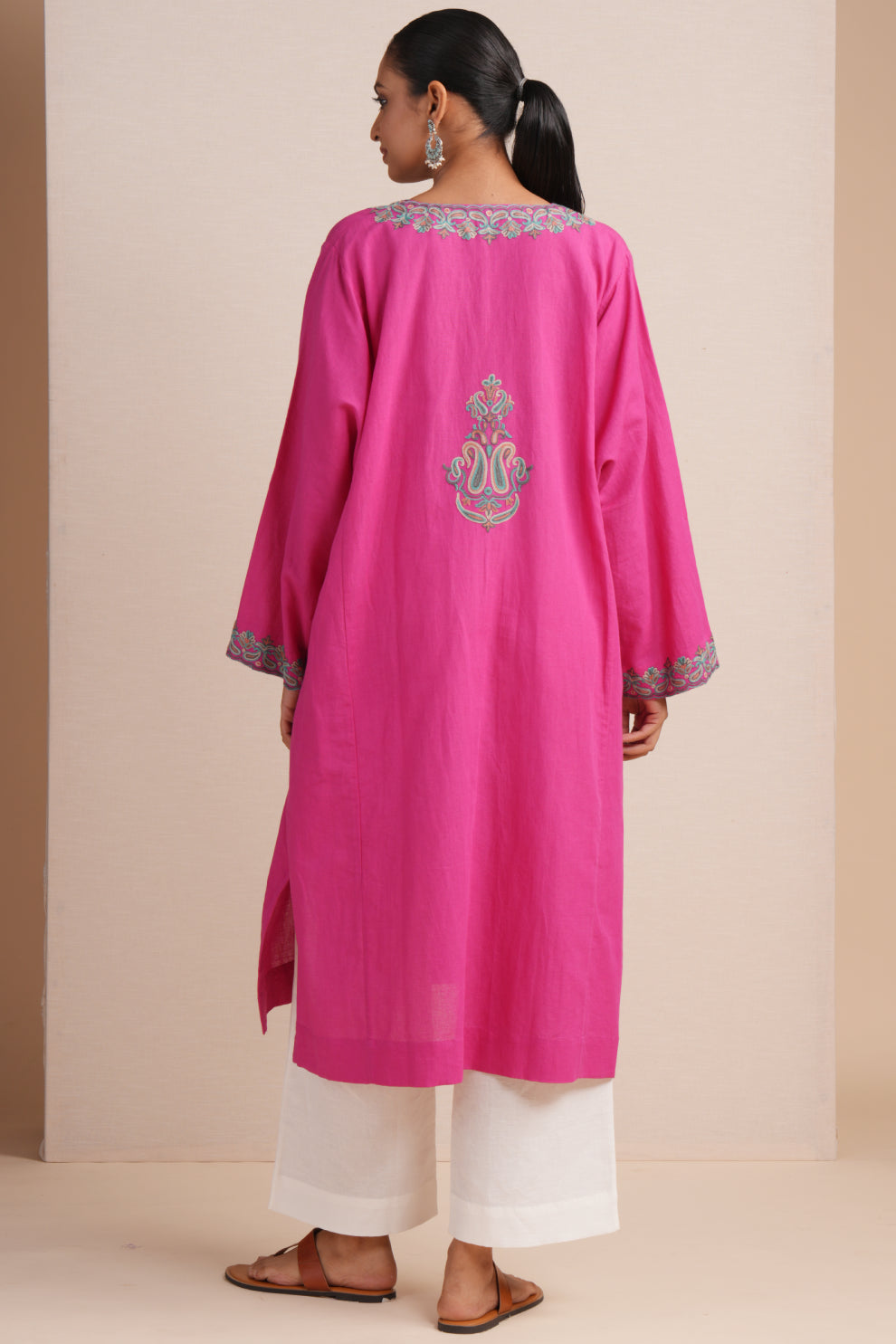 Linen Fuchsia Pink Pheran Set