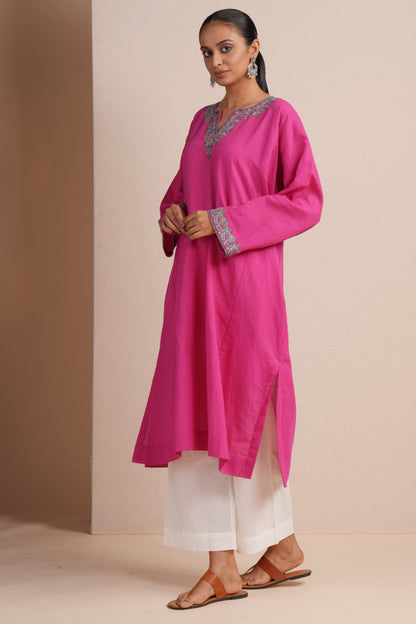 Linen Fuchsia Pink Pheran Set