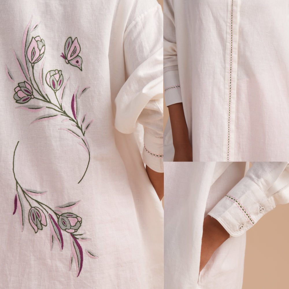 Linen High/Low Peach Skin Shirt Set