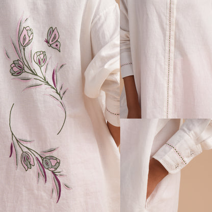 Linen High/Low Peach Skin Shirt Set