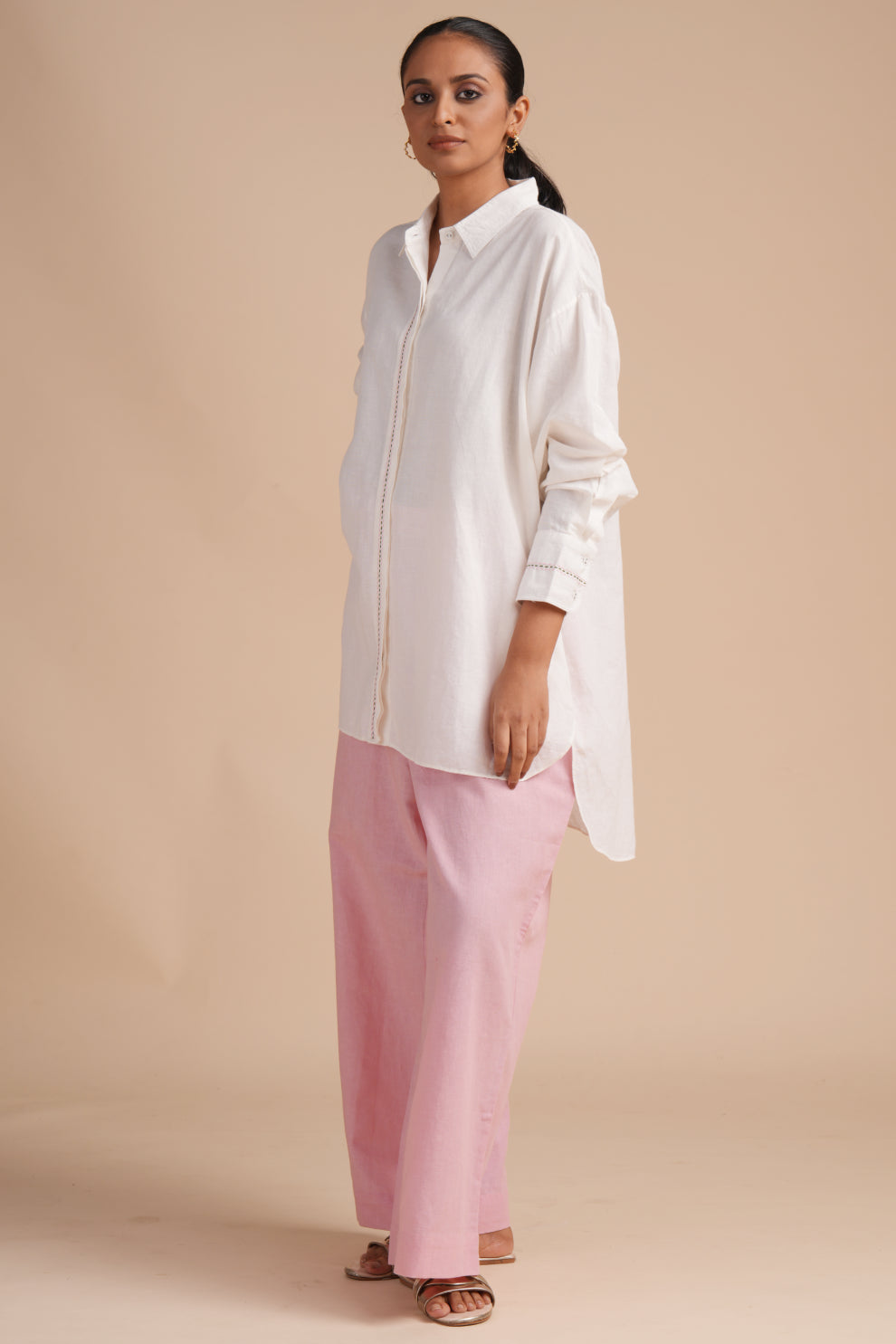 Linen High/Low Peach Skin Shirt Set