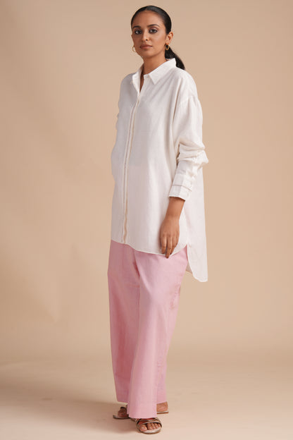 Linen High/Low Peach Skin Shirt Set