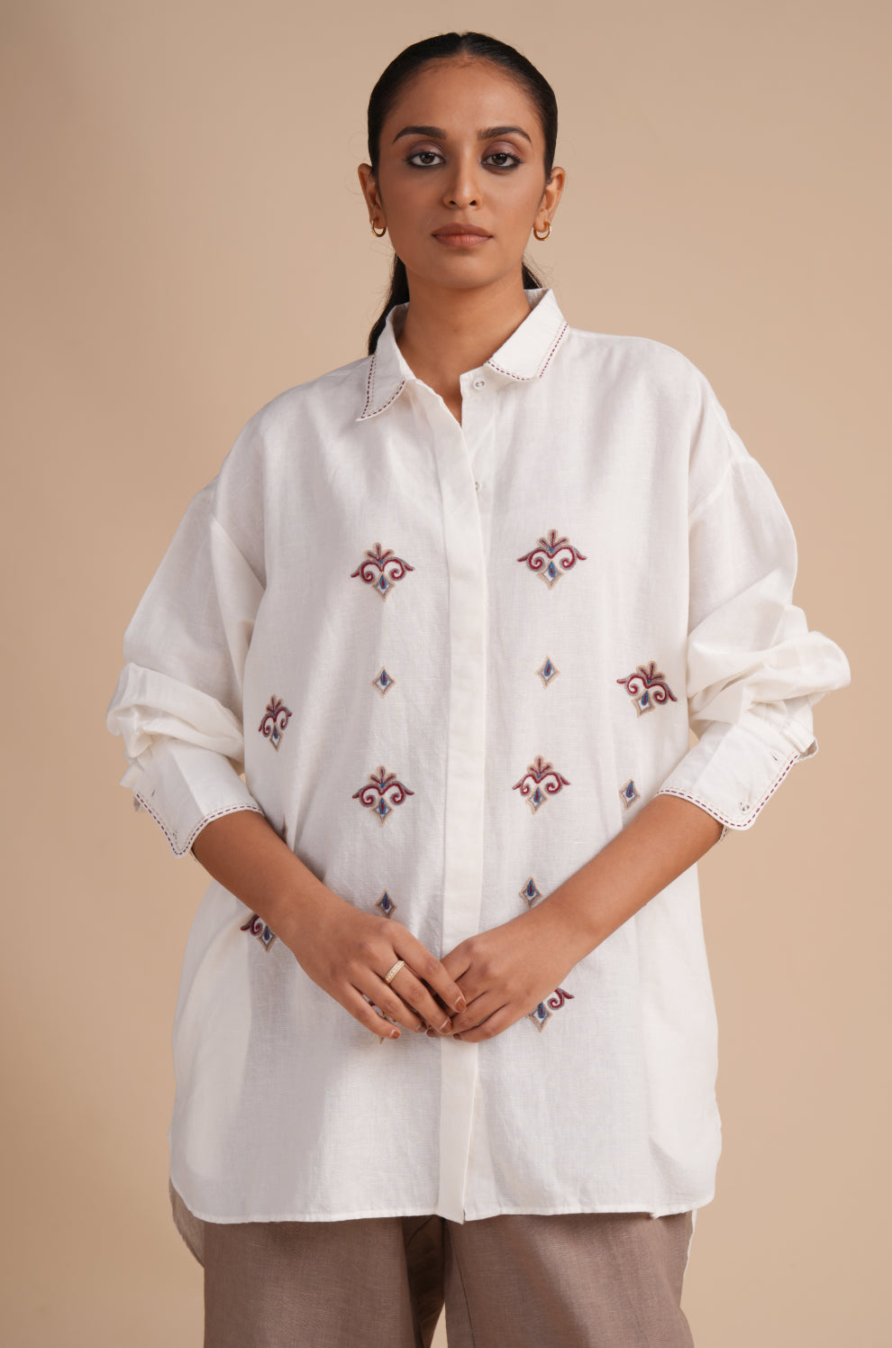 Linen High/Low Portabella Shirt Set