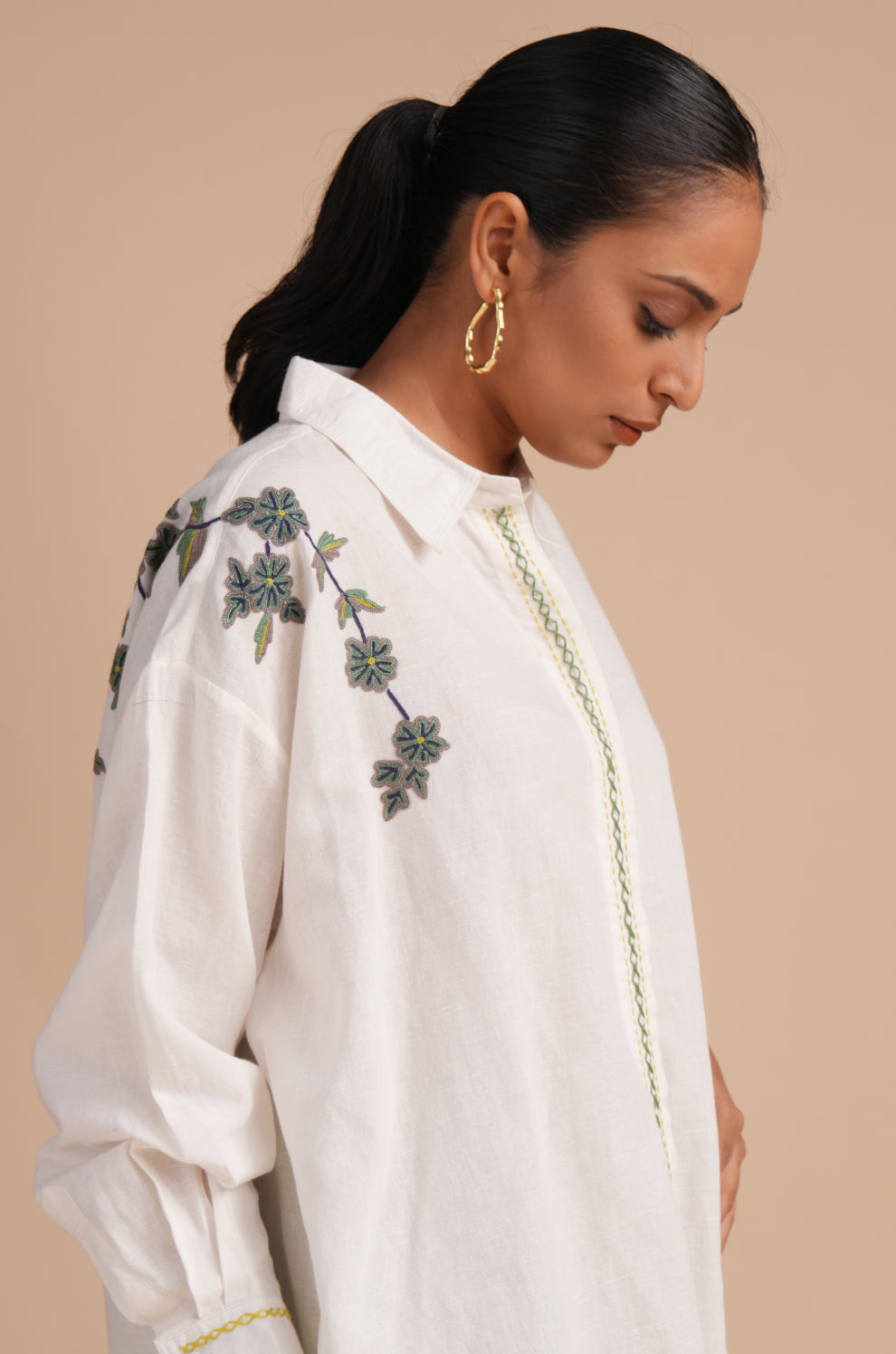 Linen High/Low Smoke Green Shirt Set
