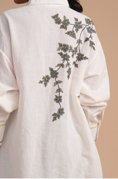 Linen High/Low Smoke Green Shirt Set