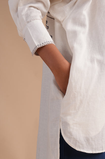 Linen High/Low True Blue Shirt Set