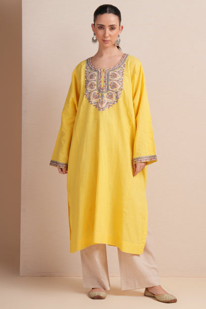 Linen Lemon Zest Pheran Set