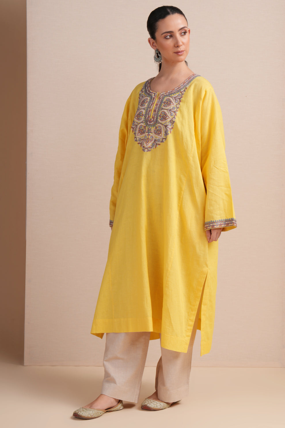 Linen Lemon Zest Pheran Set