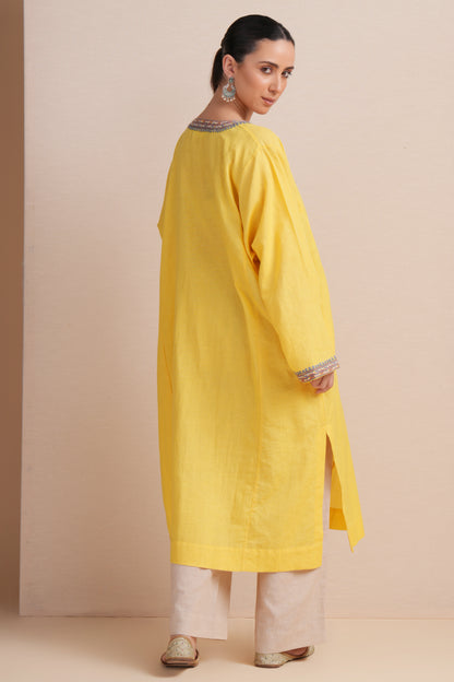 Linen Lemon Zest Pheran Set