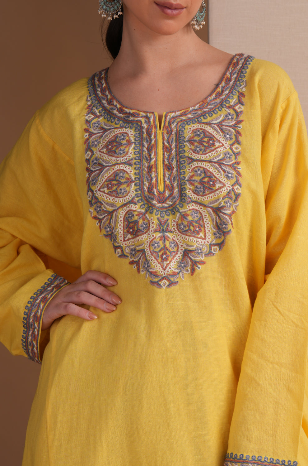Linen Lemon Zest Pheran Set