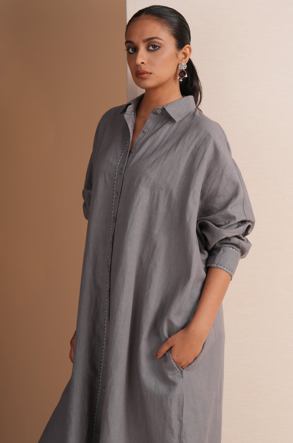 Linen Neutral Gray Kaftan Set