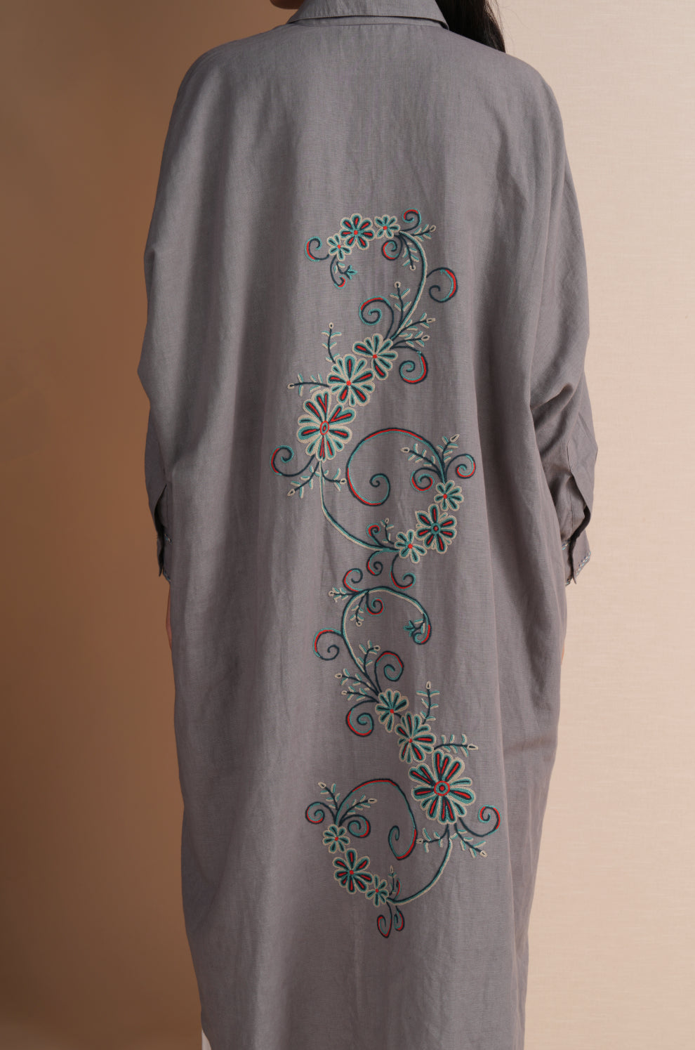Linen Neutral Gray Kaftan Set