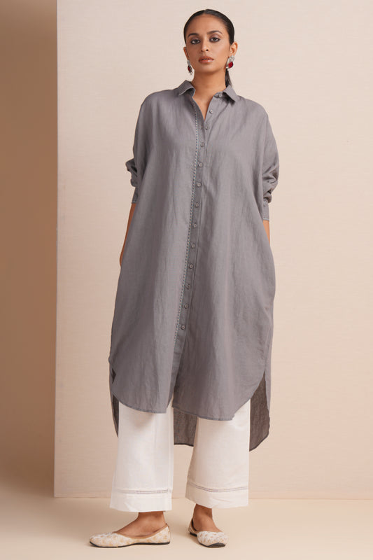 Linen Neutral Gray Kaftan Set