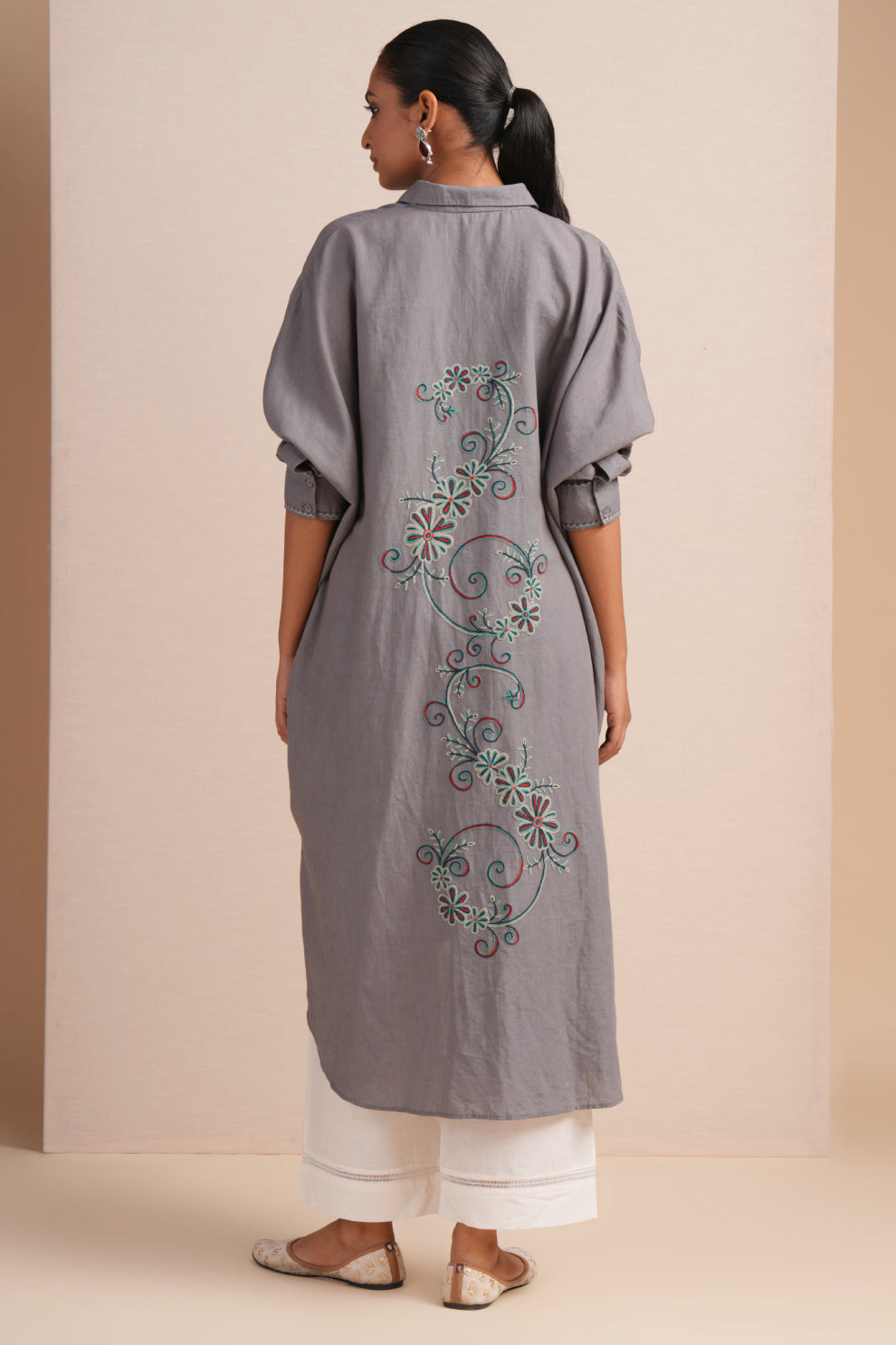 Linen Neutral Gray Kaftan Set