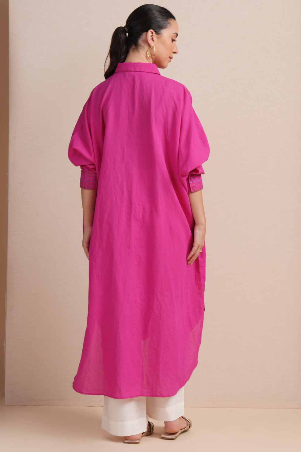 Linen Rani Pink Kaftan Set