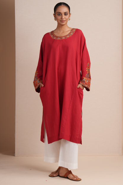 Linen Red Pheran Set