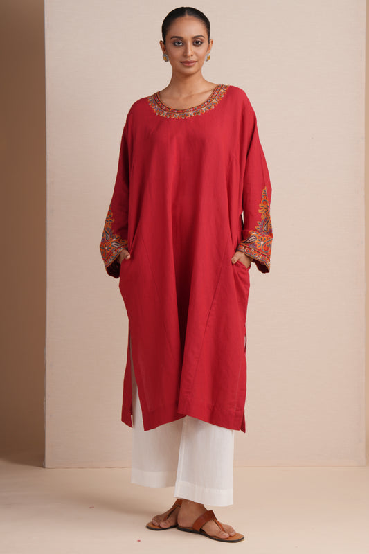 Linen Red Pheran Set