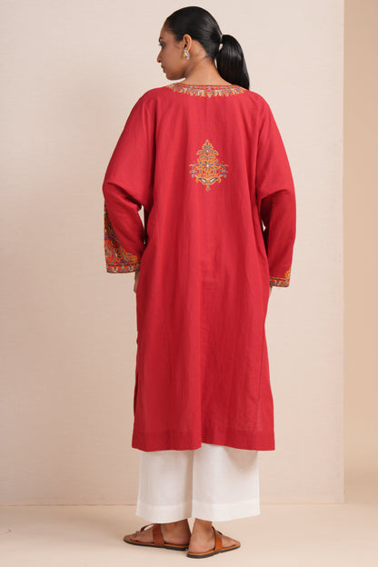 Linen Red Pheran Set