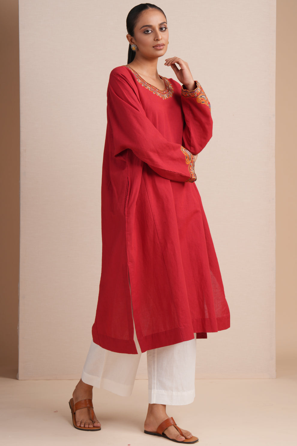 Linen Red Pheran Set