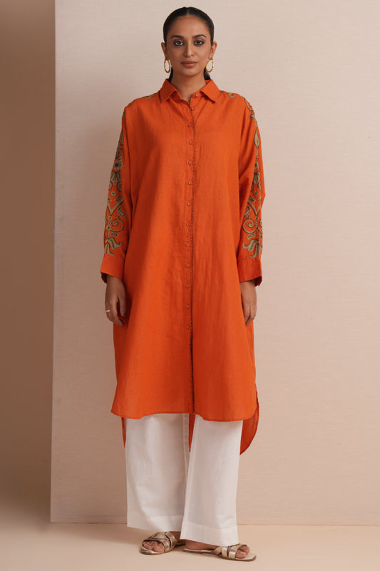 Linen Rust Kaftan Set
