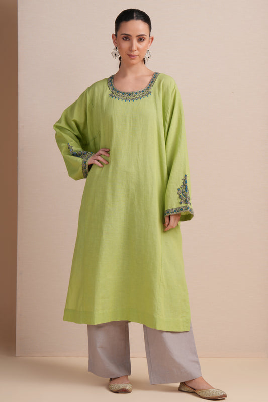 Linen Sap Green Pheran Set