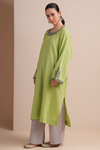 Linen Sap Green Pheran Set