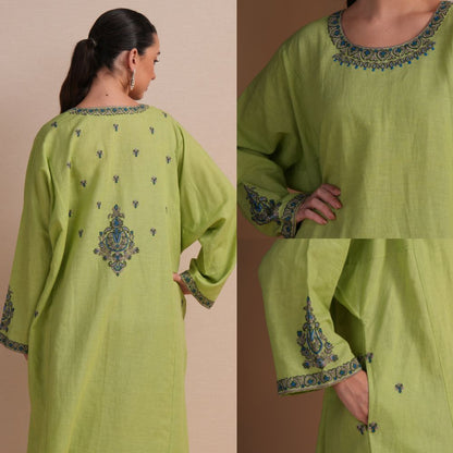 Linen Sap Green Pheran Set