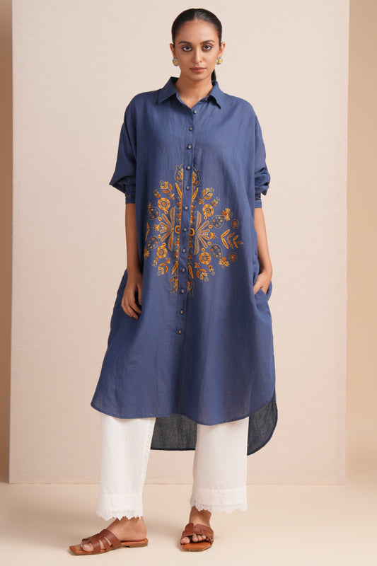 Linen True Blue Kaftan Set