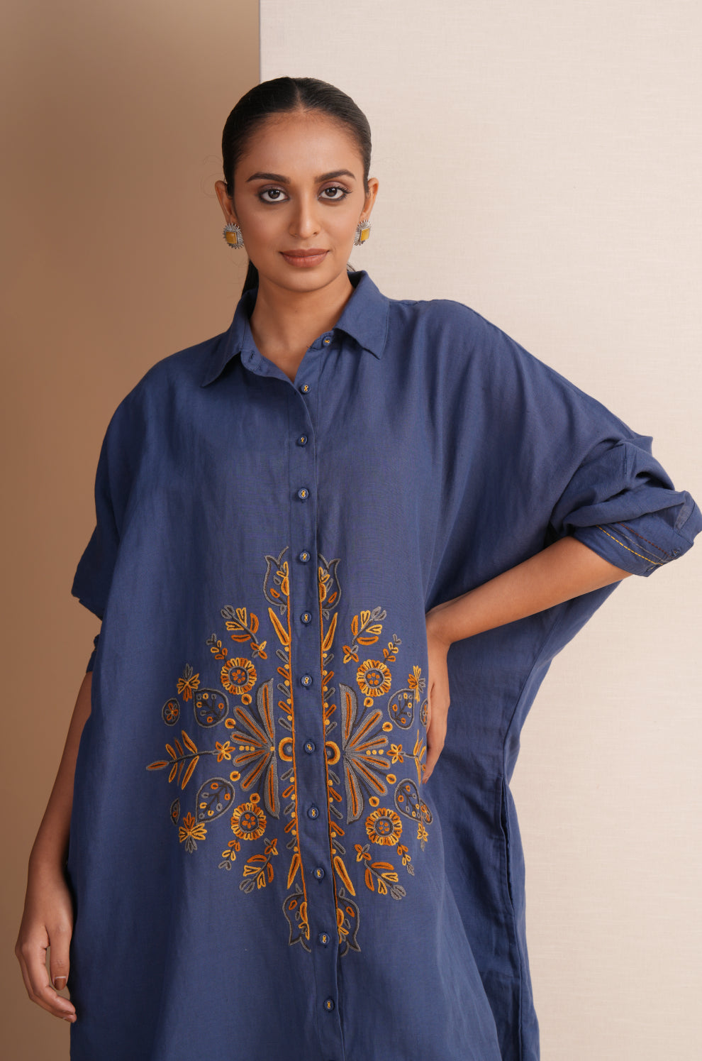 Linen True Blue Kaftan Set