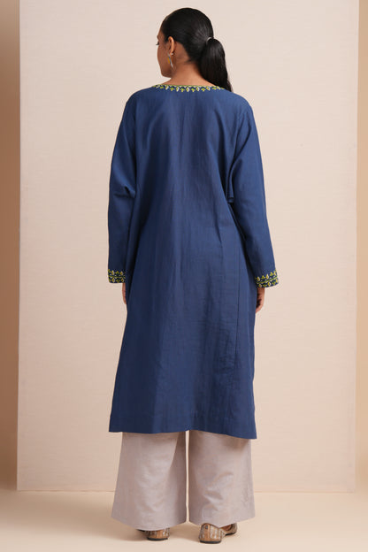 Linen True Navy Pheran Set