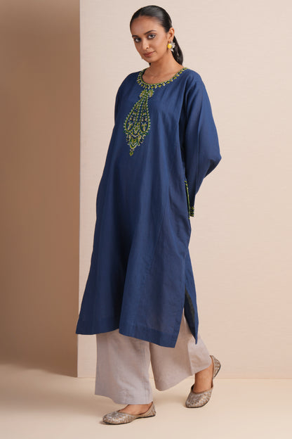 Linen True Navy Pheran Set