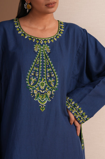 Linen True Navy Pheran Set