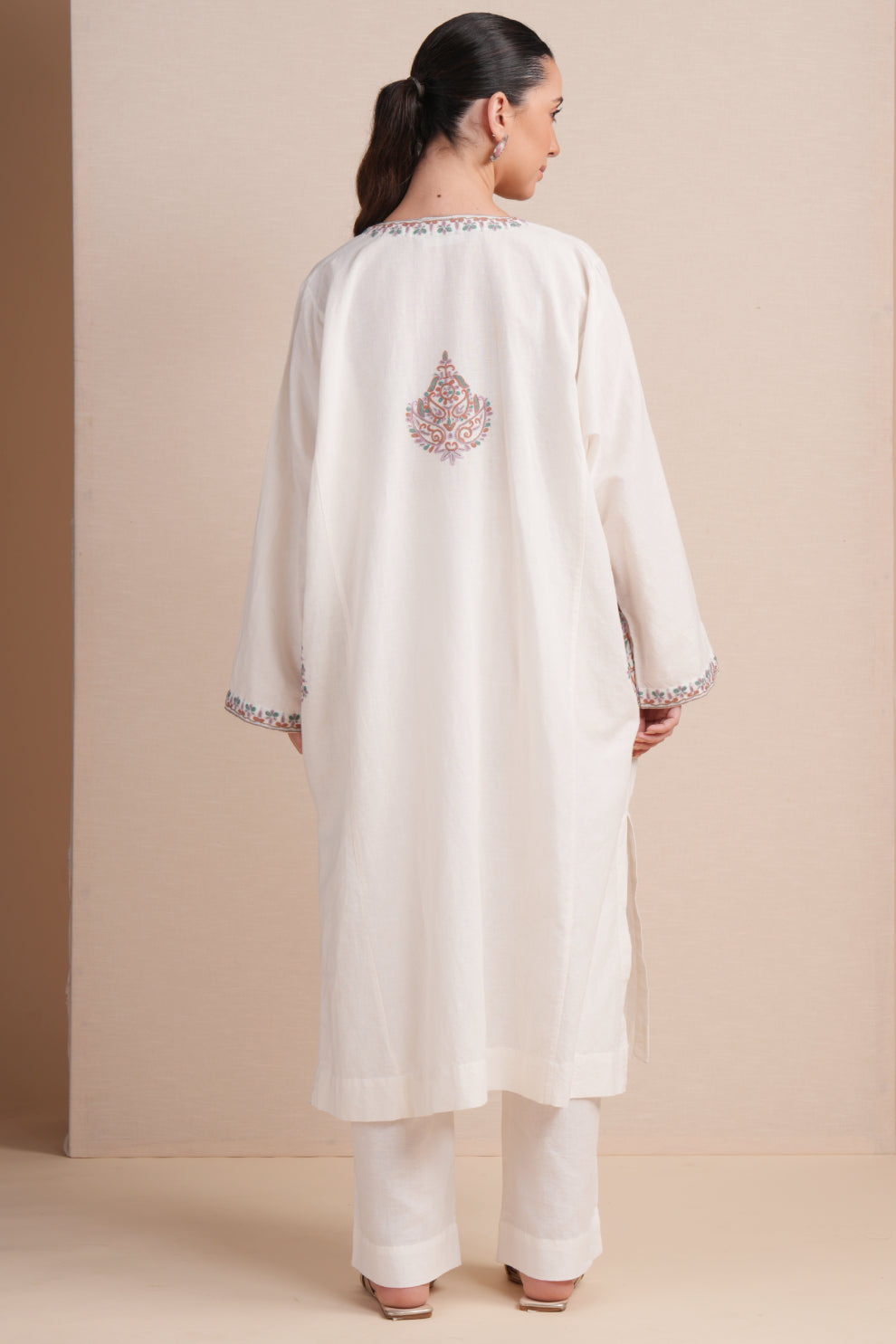 Linen White with Rust Embroidery Pheran Set