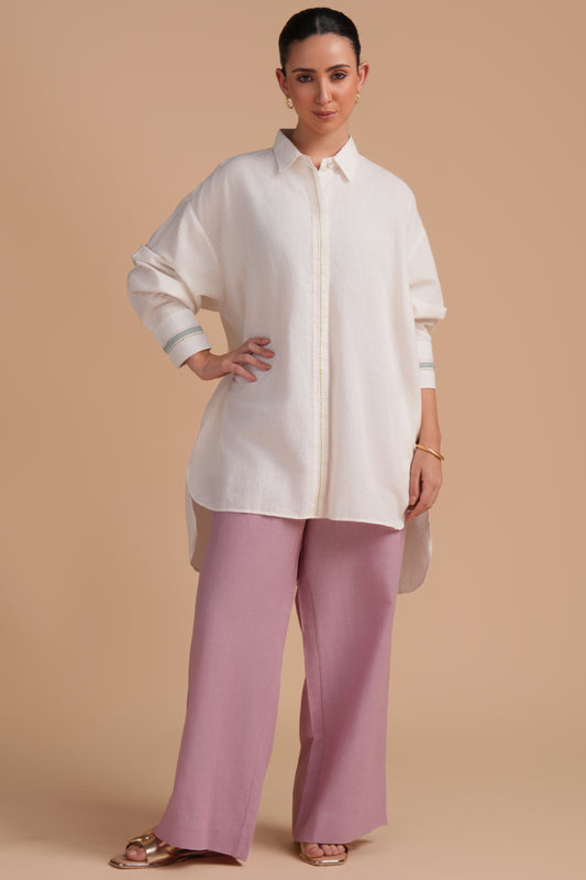 Linen High/Low Dawn Pink Shirt Set