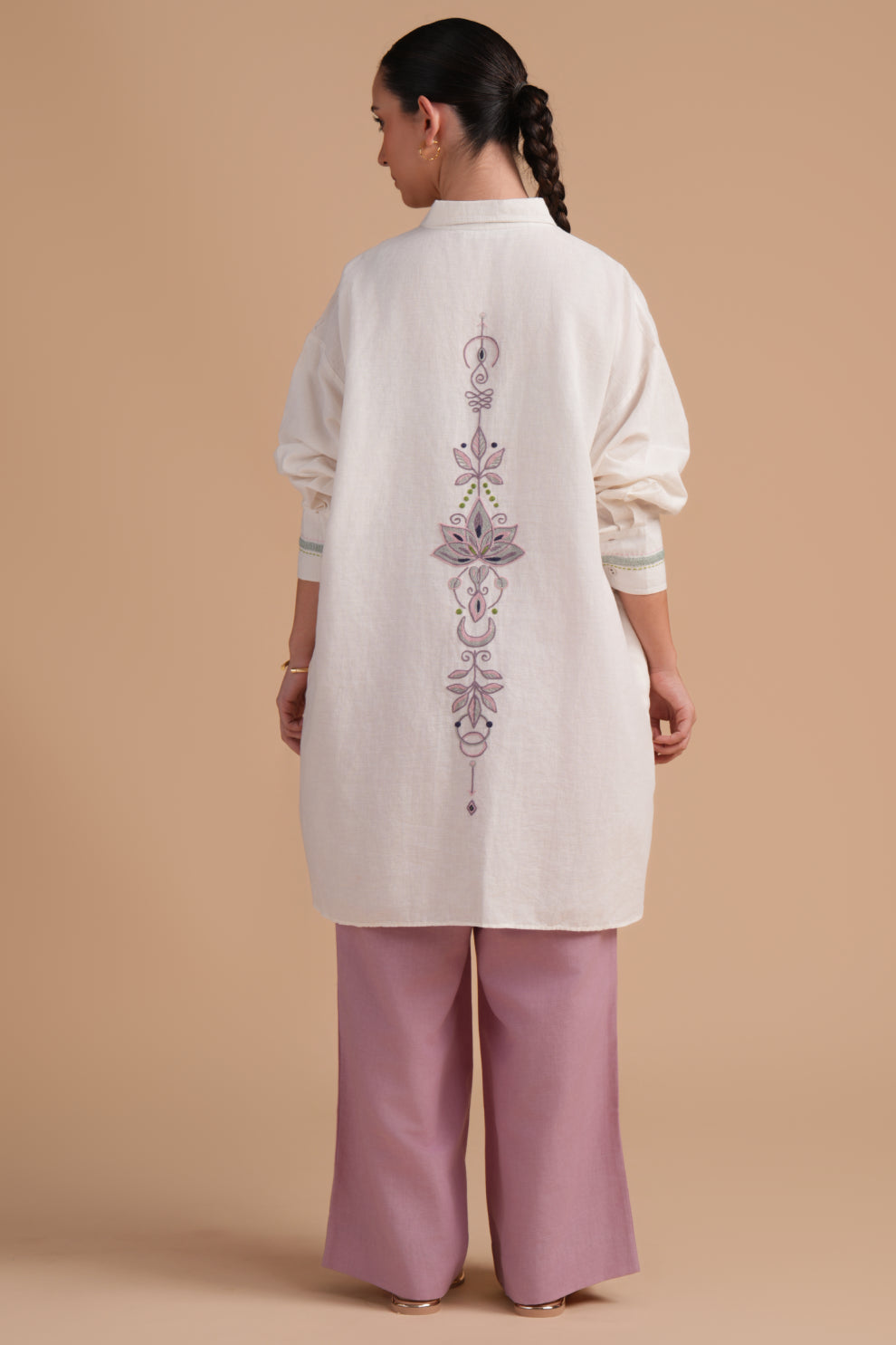Linen High/Low Dawn Pink Shirt Set