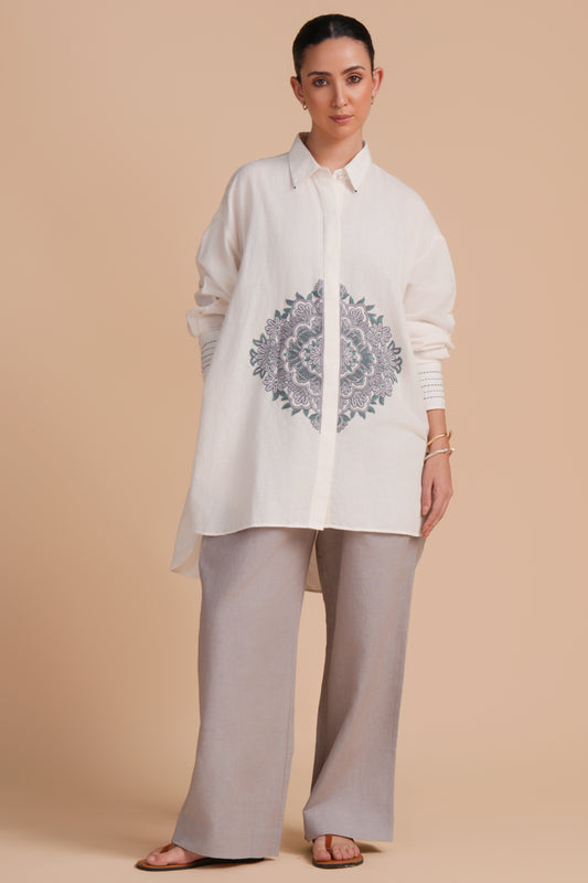 Linen High/Low Dove Shirt Set